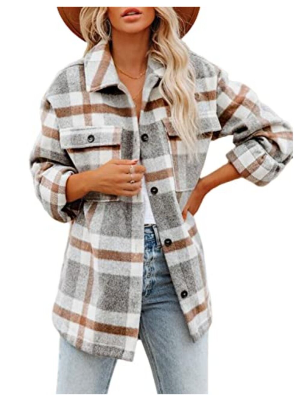 Women's Flannel Plaid Shacket Oversized Button Down Shirt Jacket